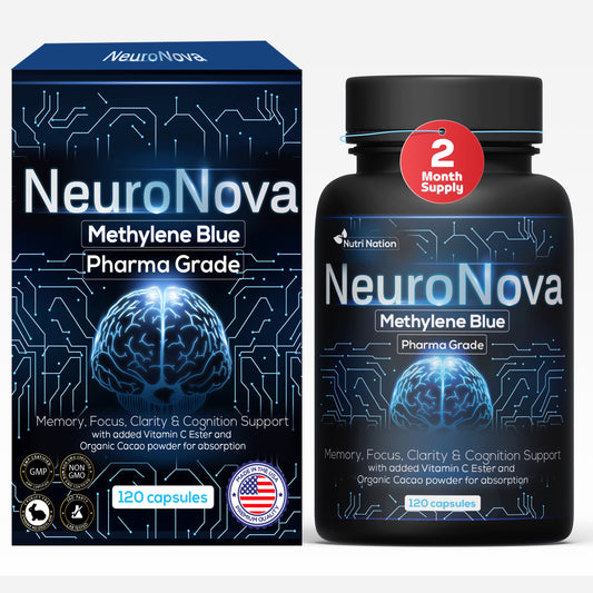 Methylene Blue Pharmaceutical (USP) Grade 120 Capsules - Methylene Blue Supplement for Brain Support, Focus, Energy & Clarity Made in USA in GMP Certified Laboratory